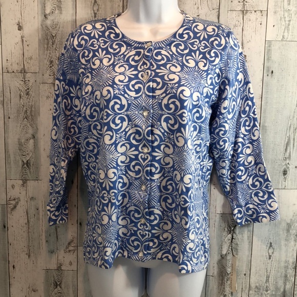 Jillian Jones Button Front Patterned Cardigan NWT Large - Picture 1 of 9